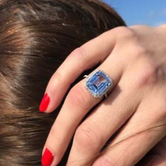 925 Silver Rings Emerald Cut Aquamarine - Picture 5 of 11
